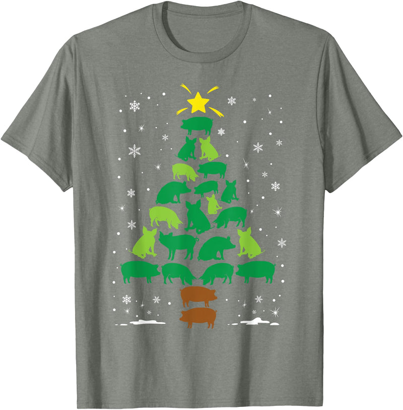 The Holiday Family Christmas Tree Gift Co Pig Lovers Pet Farmer Holiday Family Matching Christmas Tree T-Shirt - Olive Heather