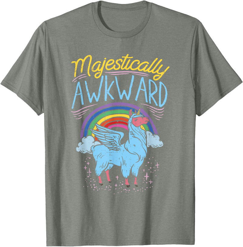 Llama Queen Birthday Party Gift Majestically Awkward Funny Llamacorn Llama Unicorn Rainbow T-Shirt - Olive Heather