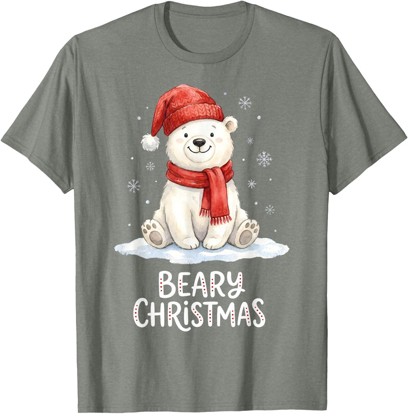 Christmas Pajama Xmas Party Candy Cane Gingerbread Cute Beary Christmas Polar Watercolor Xmas Holiday T-Shirt - Olive Heather