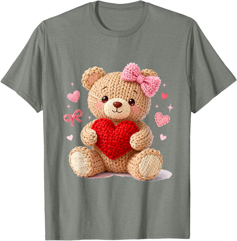 Cute Crochet Valentine Love Art Studio Be My Valentine Cute Crochet Yarn Teddy Bear Love T-Shirt - Olive Heather