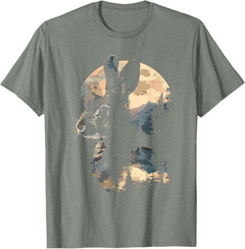 Rabbit Mountain Landscape Nature Wildlife T-Shirt in Olive Heather