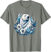 Arctic Polar Bear Floral Crystal Nature Winter Wildlife Polar Bear with Ice Flowers T-Shirt - Olive Heather