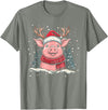 Funny Pig Christmas Outfit Pig Reindeer Santa Hat Christmas Xmas T-Shirt - Olive Heather