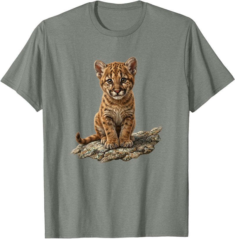 Cute Cougar & Mountain Lion Apparel Cute Mountain Lion Cub Cougar T-Shirt - Olive Heather