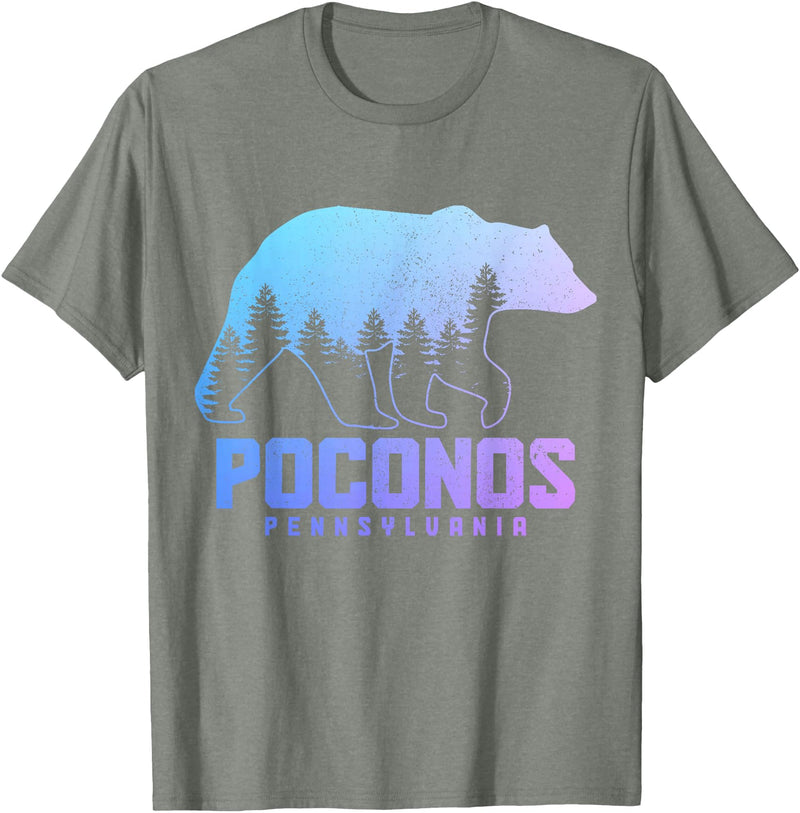 We Love Poconos Pennsylvania Poconos Pennsylvania Bear Hiking Vintage Pocono Mountains T-Shirt - Olive Heather