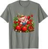Kawaii Strawberry Piglet Farm Harvest Cute Farmer Pig Strawberry Patch Berry Picking T-Shirt - Olive Heather