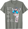 Funny Giraffe Zoo Tall Wildlife Tees & Gifts Get On My Level - Giraffe Glasses Giant Zoo Animal Saying T-Shirt - Olive Heather