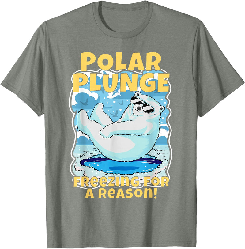 Ice Cold New Years Arctic Iceberg Freeze Swim Team Polar Plunge Freezing For A Reason! Cool Polar Bear Swimming T-Shirt - Olive Heather