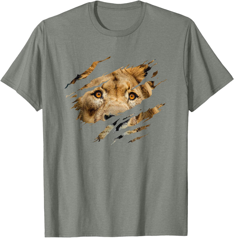Lion Graphic - Wild Animal Lover Design Lion Outfit - Torn Design Picture Of A Lion's Face T-Shirt - Olive Heather