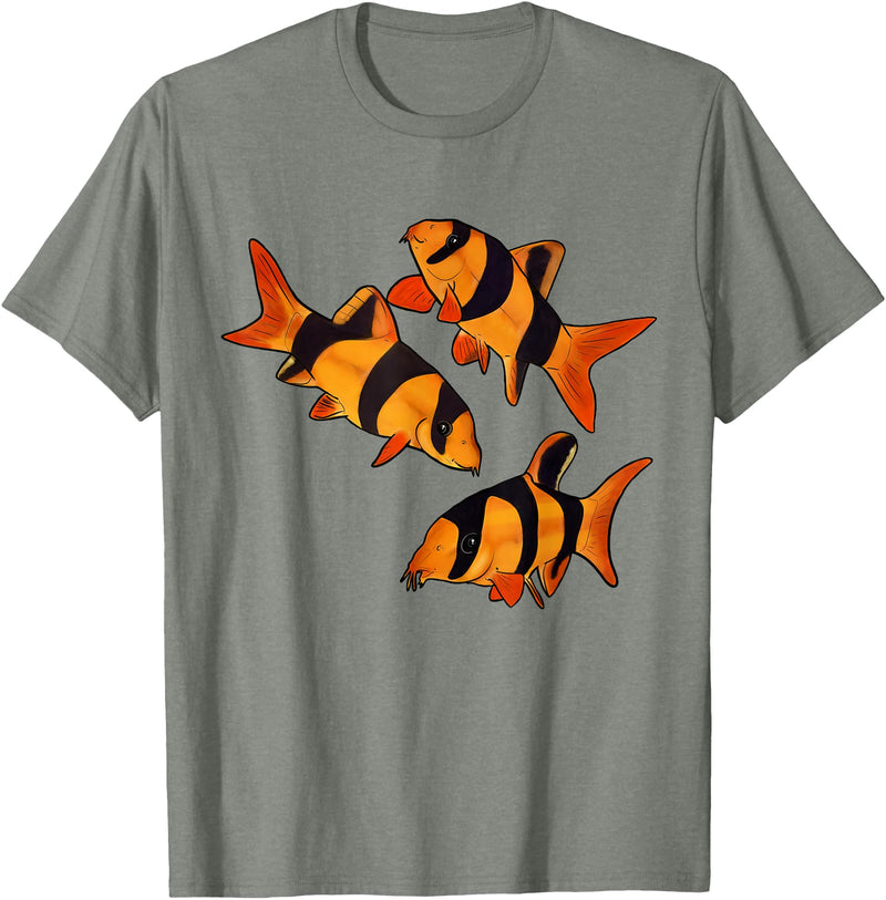 Freshwater Fish Fun Clown Loach Fish Aquarium Design-Tiger Botia T-Shirt - Olive Heather