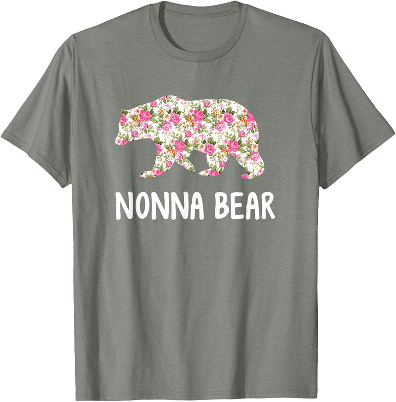 Grandparents Tees By Luna Nonna Bear Floral T-Shirt T-Shirt - Olive Heather
