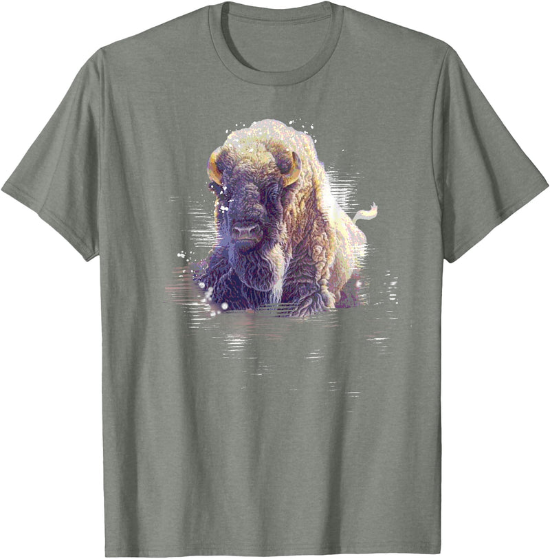 Rocky Mountain Wilderness designs Great Native American White Buffalo Sacred Spirit Animal T-Shirt - Olive Heather