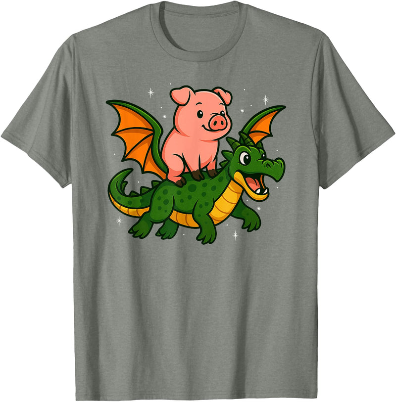 PigAxis1 Pig Animal Lover Dragon Riding Zoo Day Boys Girls Kids T-Shirt - Olive Heather