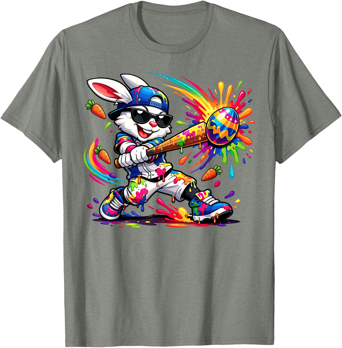 Funny Dripping Drip Rabbit Bunny Baseball Easter Men Boy Kid T-Shirt in Olive Heather