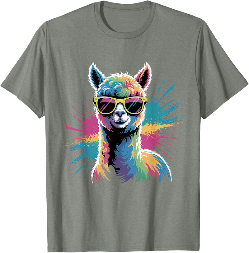 Funny Llama Lover Graphics Funny Llama Alpaca with Sunglasses Animal Graphic T-Shirt - Olive Heather