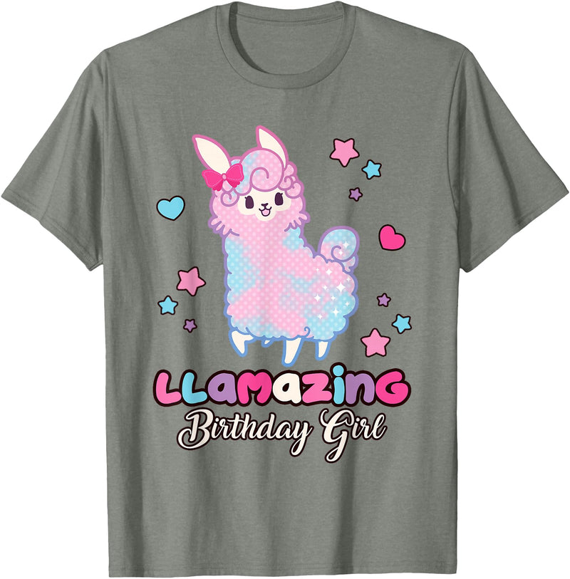 Llamazing Birthday Girl Llama Family BW Art Llama Birthday Girl Llamazing Birthday Alpaca Llama Girl T-Shirt - Olive Heather