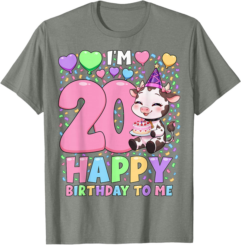 Cow Birthday Shirts By SSA.Co Farm Animal Cow Birthday Shirt | Girls 20th Birthday Cow T-Shirt - Olive Heather
