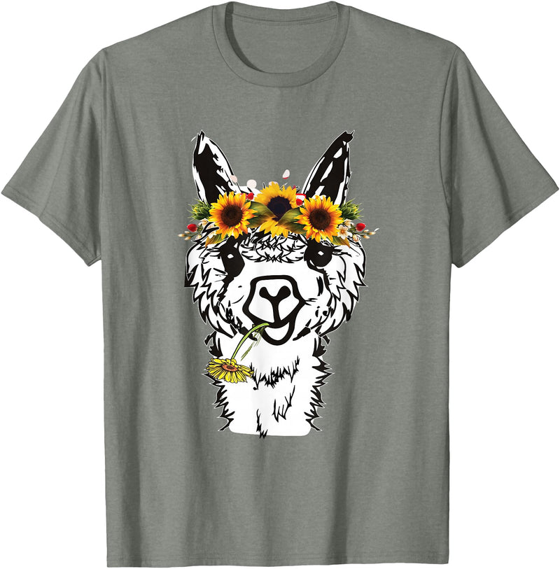 Funny Llama Alpaca Animal Lover Women's Floral Llama Alpaca Funny Graphics T-Shirt - Olive Heather