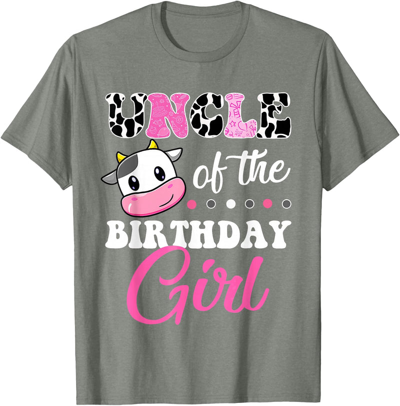 Cow Lover Birthday Men Women Kids Shirts & Gifts Uncle Of The Birthday Girl Family Matching Shirt Farm Cow T-Shirt - Olive