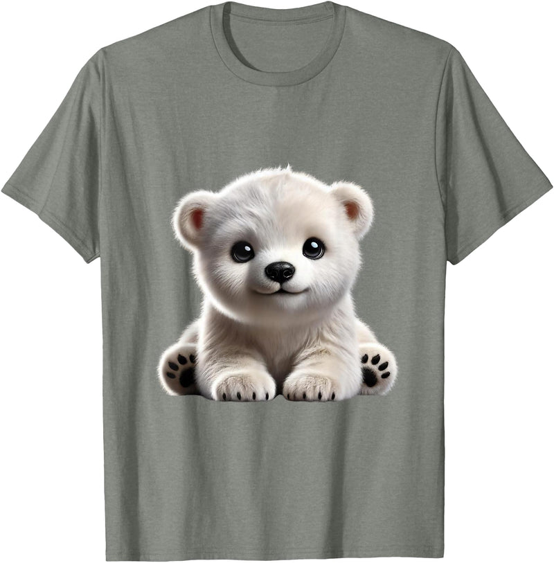 Just Sweet Designs Cute Polar Bear Cub Design T-Shirt, Small, Black - Olive Heather