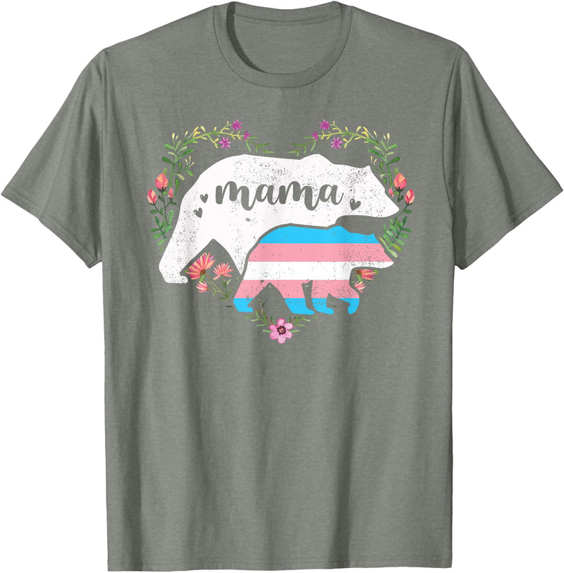 LGBT Trans Pride Shirts Mom Mama Bear for Moms LGBTQ Mama Bear Transgender Flag Gay Equal Rights Trans T-Shirt - Olive Heather