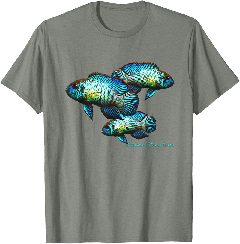 Cichlid Owners Tees Electric Blue Acara Breeders Dwarf Cichlids Aquarium Fish T-Shirt - Olive Heather