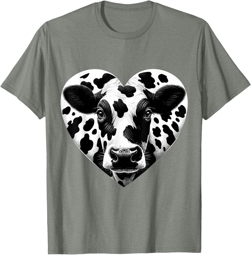 Humorous Gifts for Cow Farmer Cow Print Heart Cow Farmer Girl T-Shirt - Olive Heather