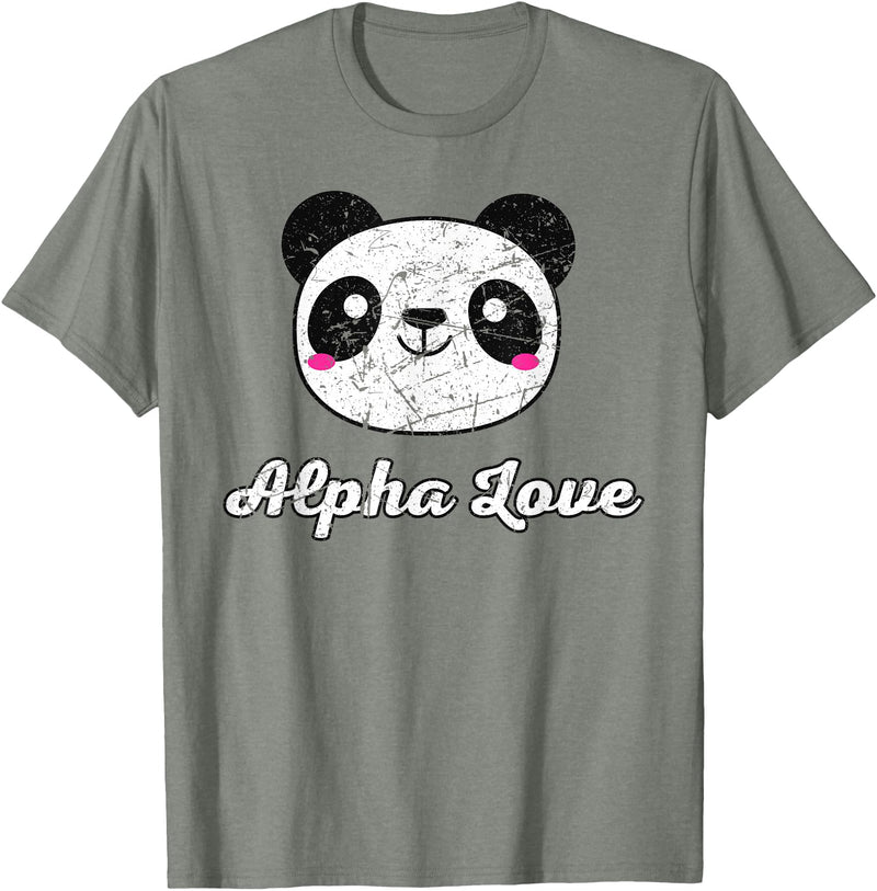 Alpha Love AOII Panda Bear Cute Kawaii Omicron A Alpha Love AOII Panda Bear Cute Kawaii O Pi Distressed T-Shirt - Olive Heather