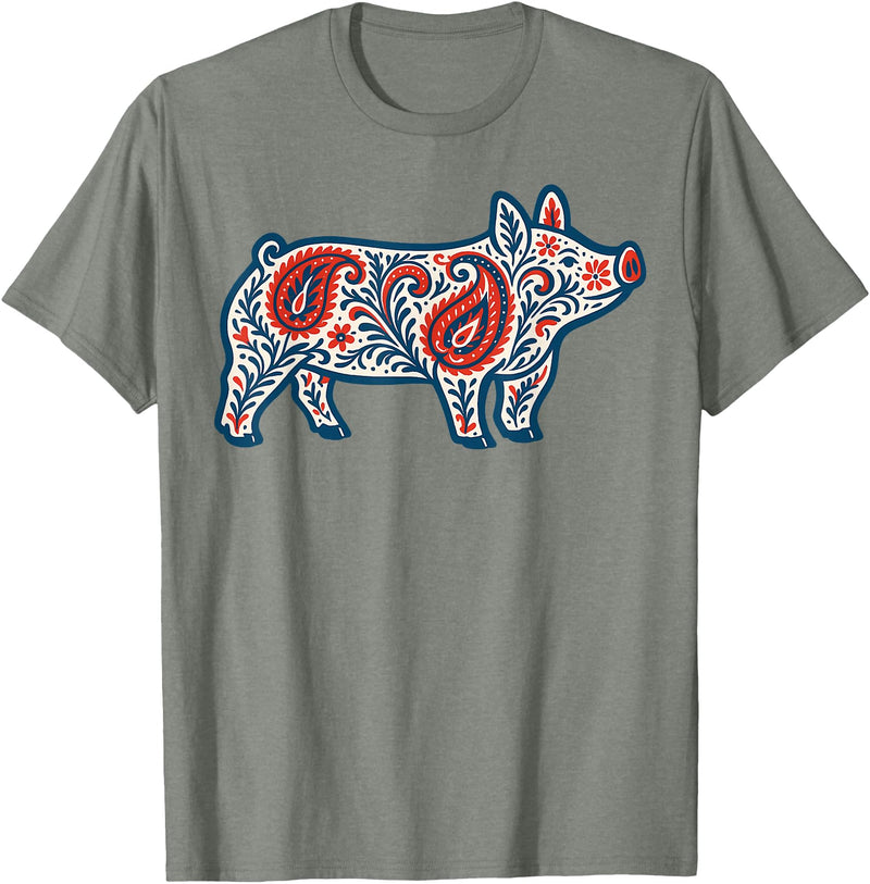 Aztec Show Pig Livestock Animal Lover Aztec Show Pig Livestock Pig Breeder Stock Show Mom Pig T-Shirt - Olive Heather