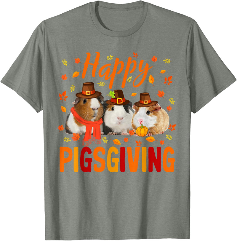 Happy Pigsgiving Cute Thanksgiving Guinea Pig Pet Happy Pigsgiving Cute Thanksgiving Guinea Pig Pilgrim Hat T-Shirt - Olive Heather