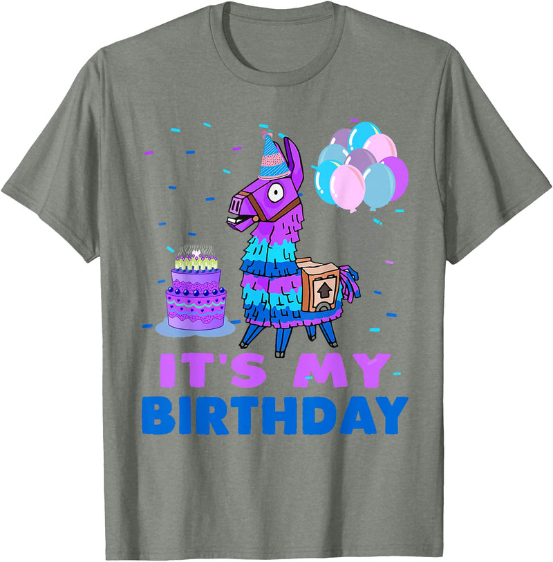 It's My Birthday for Llama Party T-Shirt - Olive Heather