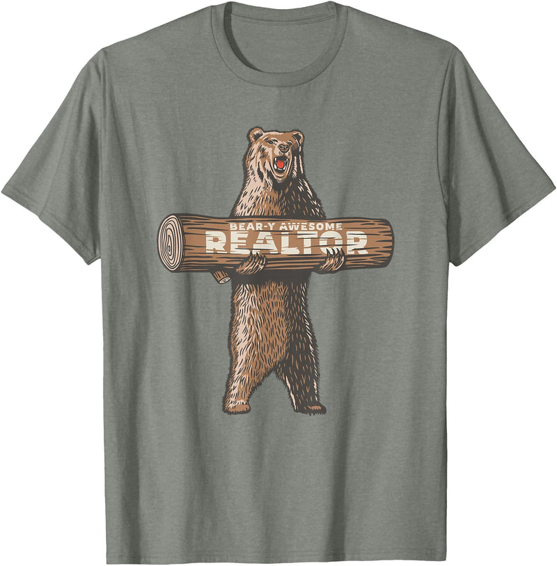 Cartba Real Estate Co. Bear-y Awesome Realtor Funny Real Estate Agent Saying T-Shirt - Olive Heather