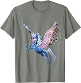 T and T Trendy Designs Pegasus Flying Horse T-Shirt - Olive Heather