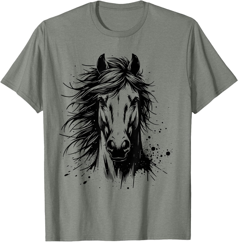 Horse Art For Men Women Kids Horse Portrait Equestrian Horseback Riding Horse Lover Unisex-Adults Kids T-Shirt Grey Small Classic Fit Crew Neck Short Sleeve - Olive Heather