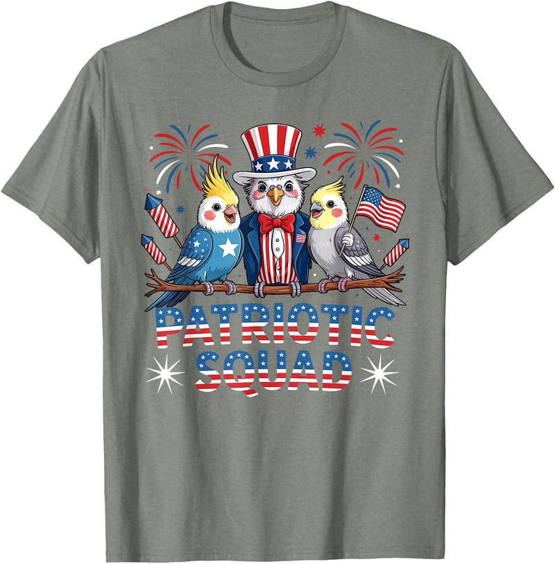 Cockatiel Parakeet Bird 4th Of July Bird Lover Patriotic Cockatiel Parakeet Bird Birdwatching 4th of July T-Shirt - Olive Heather