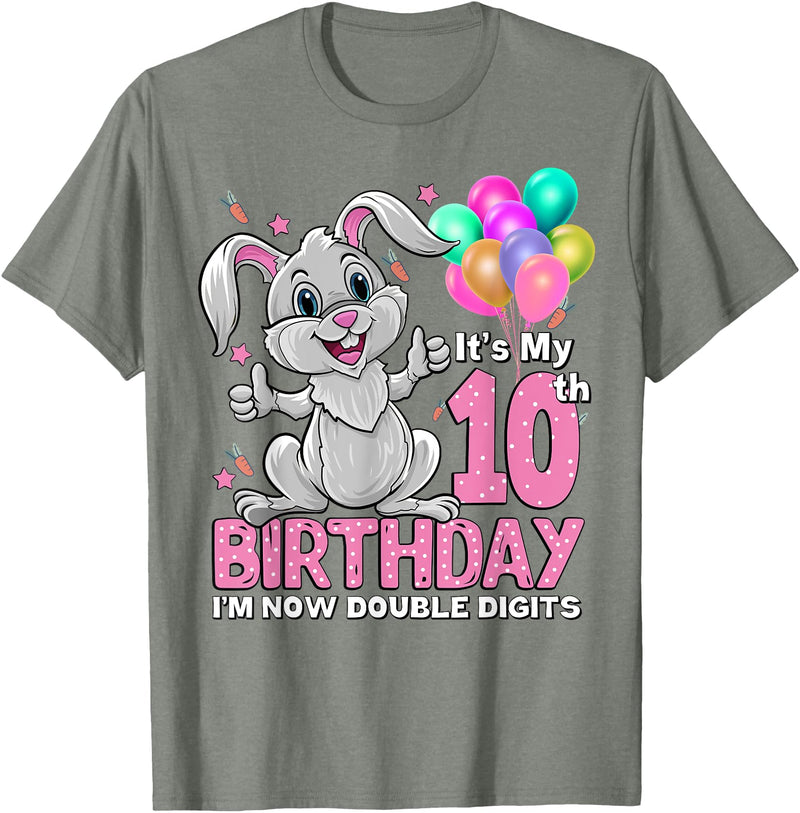 It's My 10th Birthday Rabbit 10 Years Old Girl T-Shirt in Olive Heather