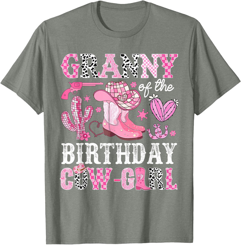 Pink Western Cowgirl Bday Party Family Matching Granny Of The Birthday Cow-Girl Rodeo Cowgirl Bday T-Shirt - Olive Heather
