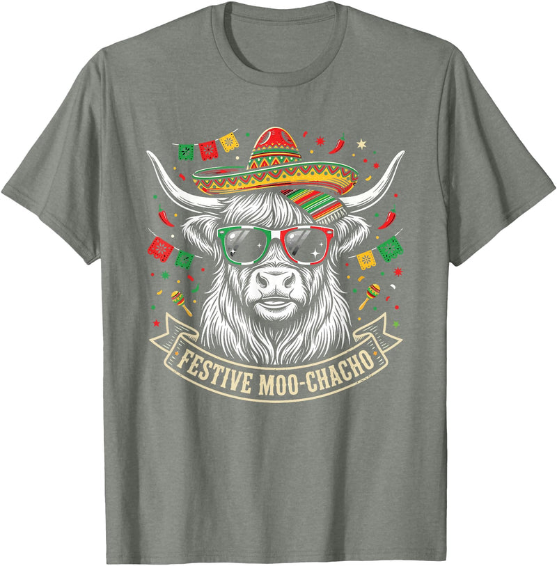 Cinco De Mayo Fiesta Moo Tees Vintage Highland Cow Cinco De Mayo Funny Retro Fiesta Design T-Shirt - Olive Heather