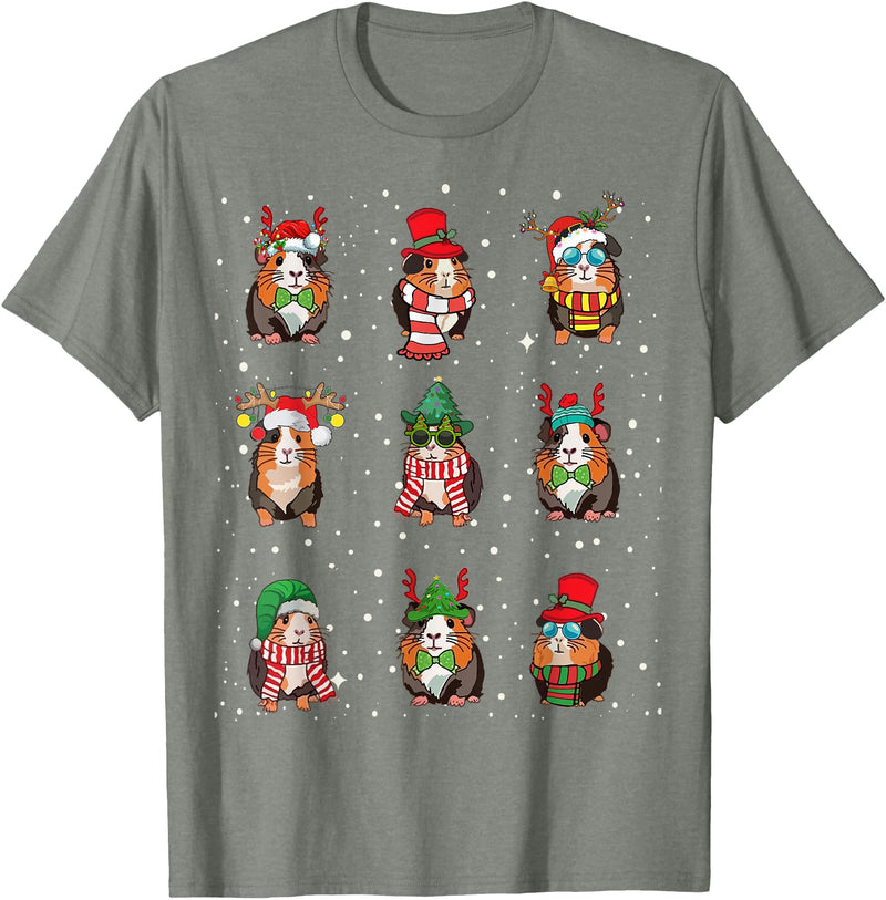 Kawaii Guinea Pig Lovers Clothes Cute Guinea Pigs In Xmas Costume Funny Christmas Holiday Black Unisex-Adult T-Shirt - Olive Heather