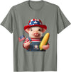 Pig Corn 4th of July Design 4th of July Pig American Us Flag Patriotic Corn 4th of July T-Shirt - Olive Heather