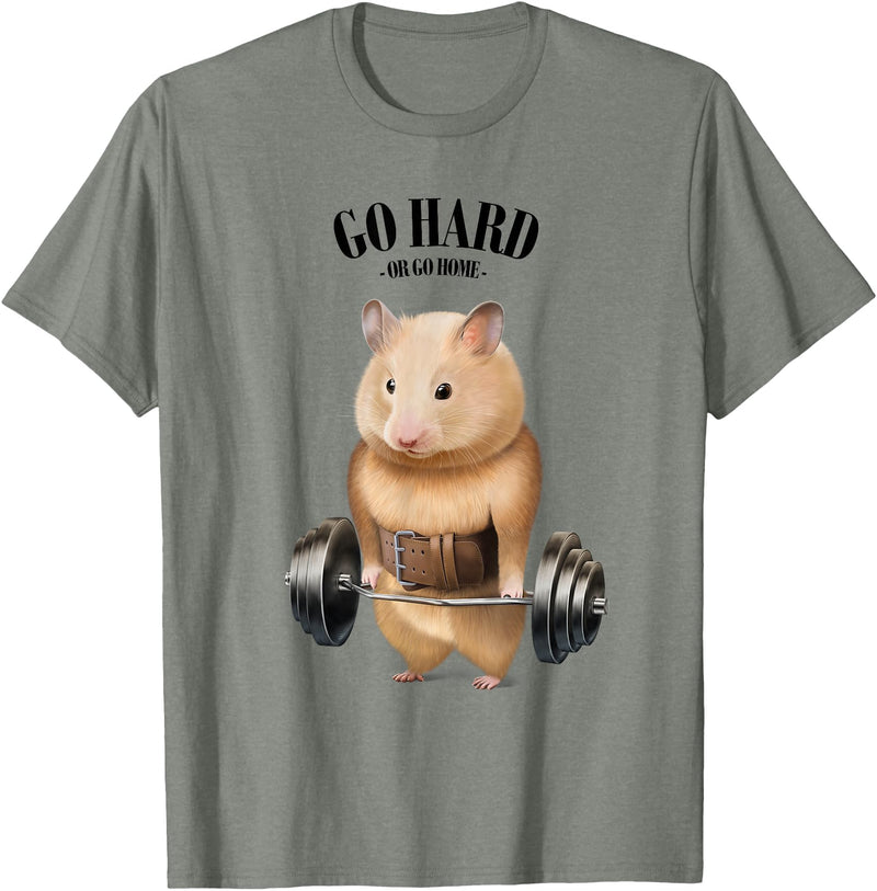 Hamster Muscle Training with Barbell Shrug Bar Fitness Gym T-Shirt - Olive Heather