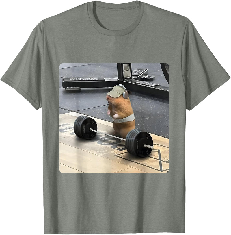 Hamster Deadlift Training Funny Cute Rat Weightlifting Meme T-Shirt - Olive Heather