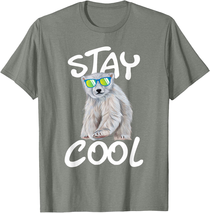 Funny Polar Bear Shirts Stay Cool - Polar Bear Cub Wildlife Zoo Animal Lover T-Shirt - Olive Heather