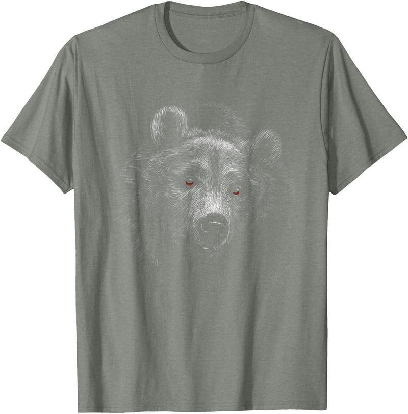 Funny Cute Bear Wild Black Animal Lover Theme Bear Lover Head Portrait black background Theme Animal T-Shirt - Olive Heather