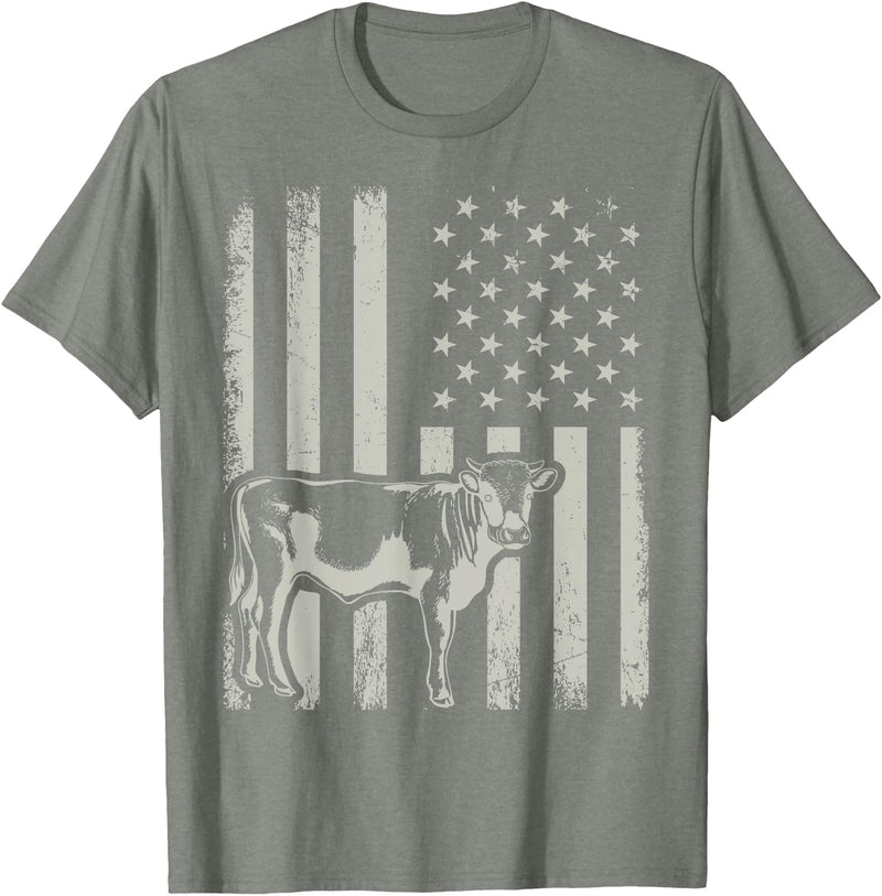 American Bull Riding Cowboy 4th of July USA Flag Proud Patriotic Cattle Bull Cow Farmer Lover American Flag T-Shirt - Olive