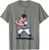 Pig Animal Baseball Lovers Graphic Funny Pig Playing Baseball Artwork Vintage Animal Baseballer T-Shirt - Olive Heather