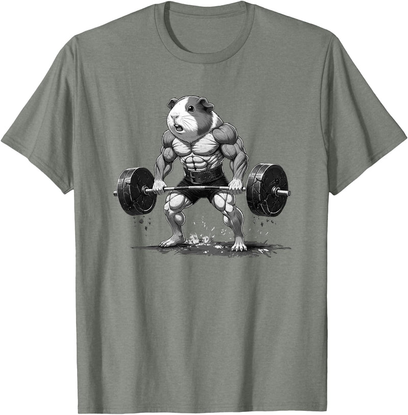 Strong Guinea Pig Lifting Fitness Workout Cool Muscular Guinea Pig Bodybuilder Fitness Power Gym T-Shirt - Olive Heather