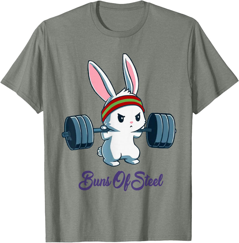 Buns of Steel Fitness Rabbit Bunny Lover Gym Workout T-Shirt in Olive Heather