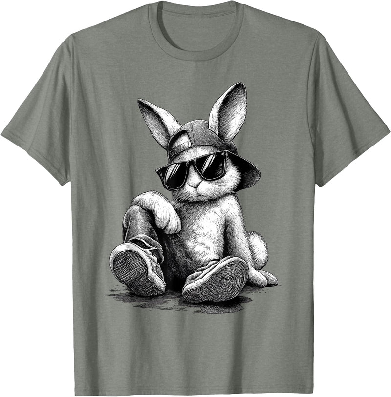 Bunny with Sunglasses Cap Easter Day Gifts for Men Boy Kids T-Shirt in Olive Heather