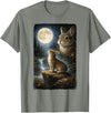 Funny Bunny Art Design Rabbit Howling at the Moon T-Shirt in Olive Heather